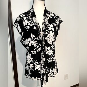 Susan Lawrence Black and White Tie Front Blouse